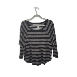 American Eagle Women's Metallic Black and Silver Striped Top Size Small